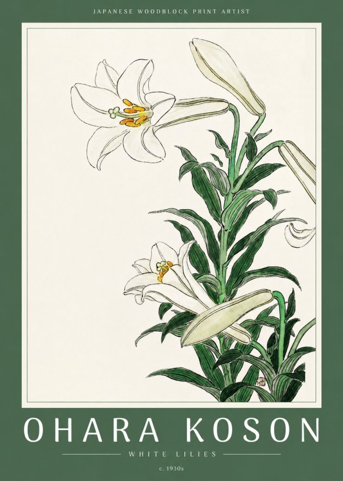 Ohara Koson White Lilies No2 - Affiche