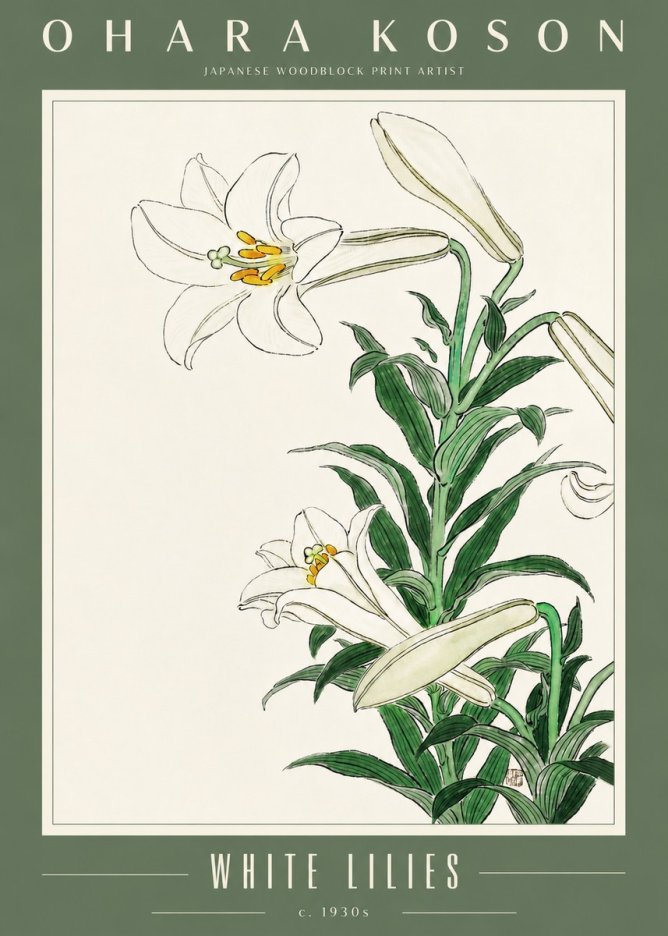 Ohara Koson White Lilies No4 - Affiche