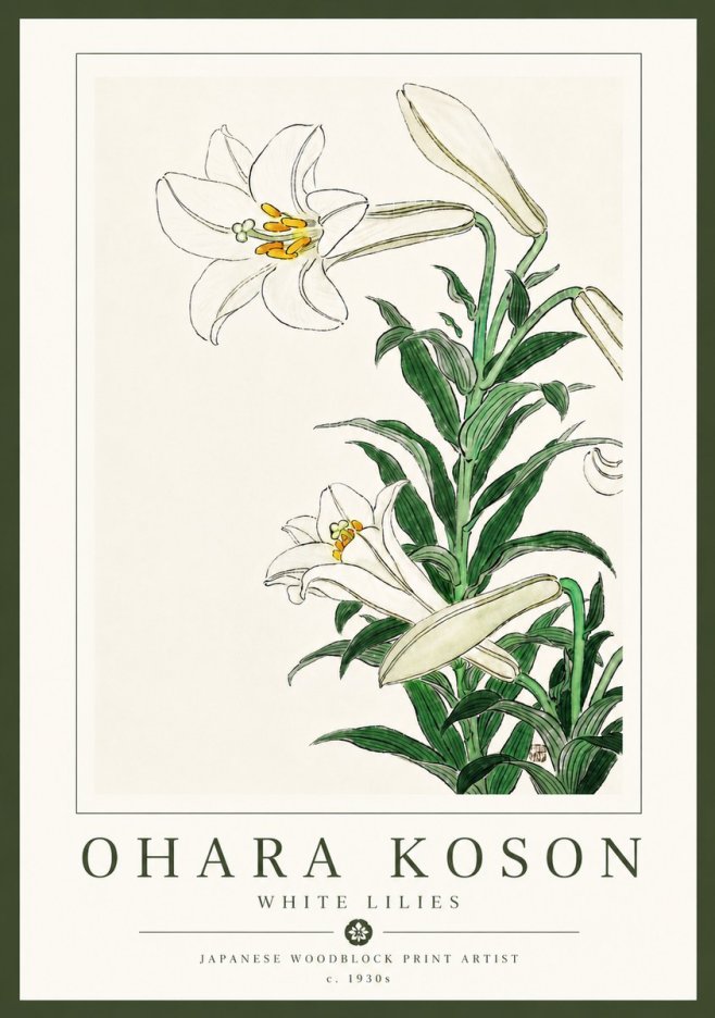 Ohara Koson White Lilies No6 - Affiche