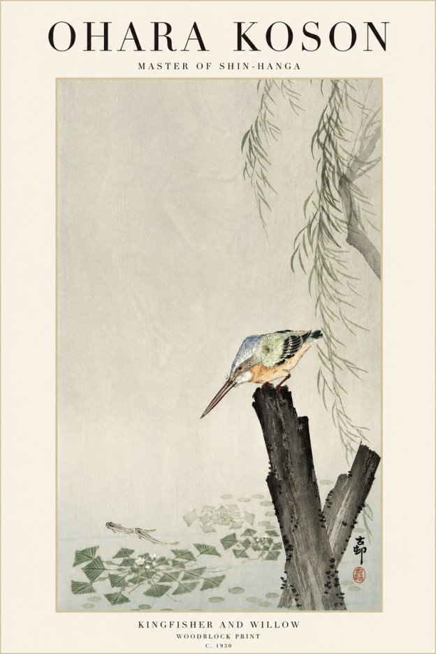 Ohara Koson Kingfisher and Willow No3 - Affiche