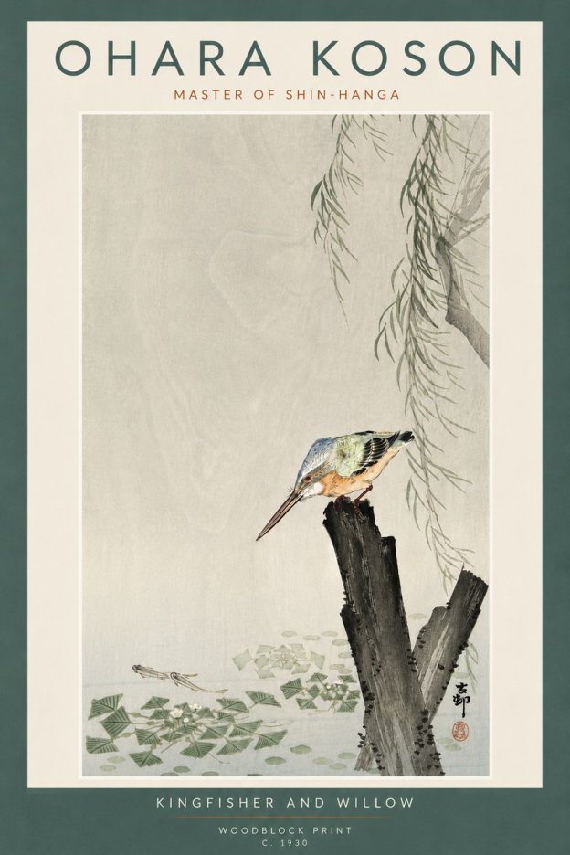 Ohara Koson Kingfisher and Willow No6 - Affiche