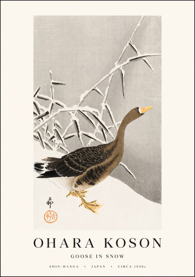 Ohara Koson Goose in Snow No1 - Affiche