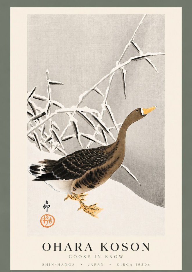 Ohara Koson Goose in Snow No3 - Affiche