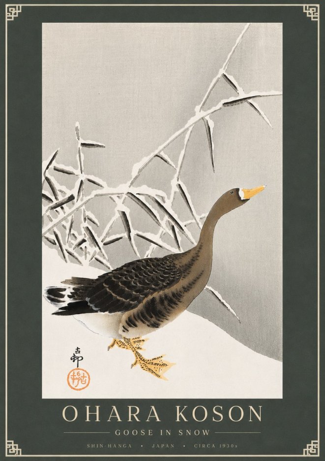 Ohara Koson Goose in Snow No4 - Affiche