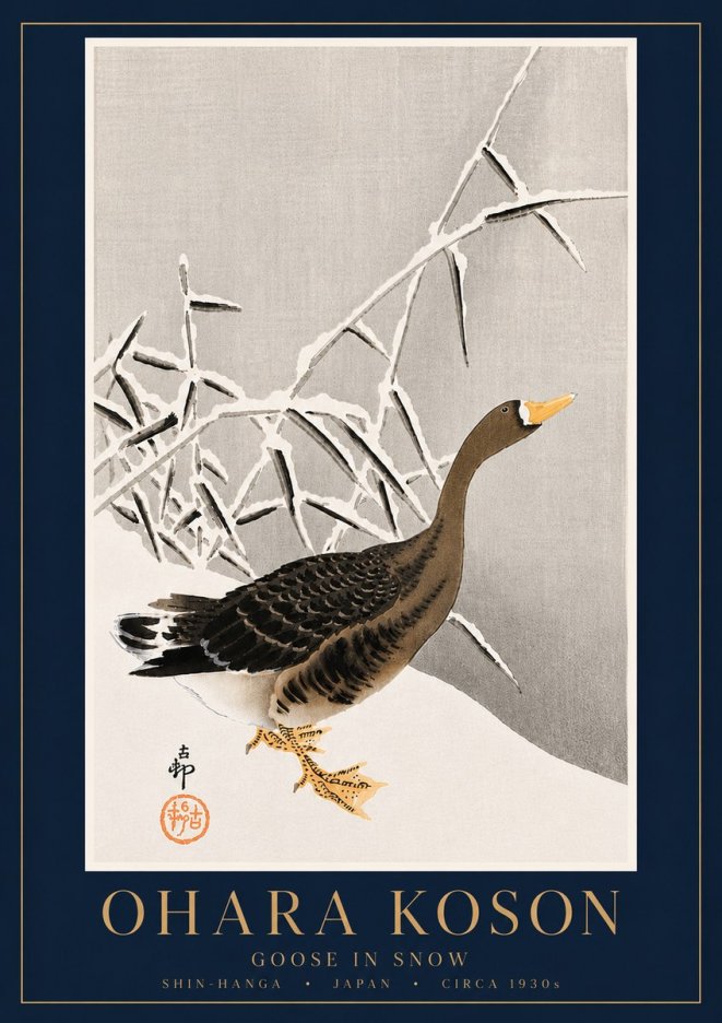 Ohara Koson Goose in Snow No6 - Affiche