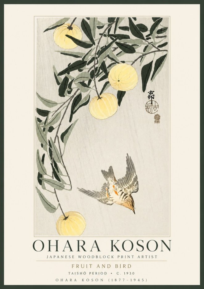 Ohara Koson Fruit and Bird No3 - Affiche