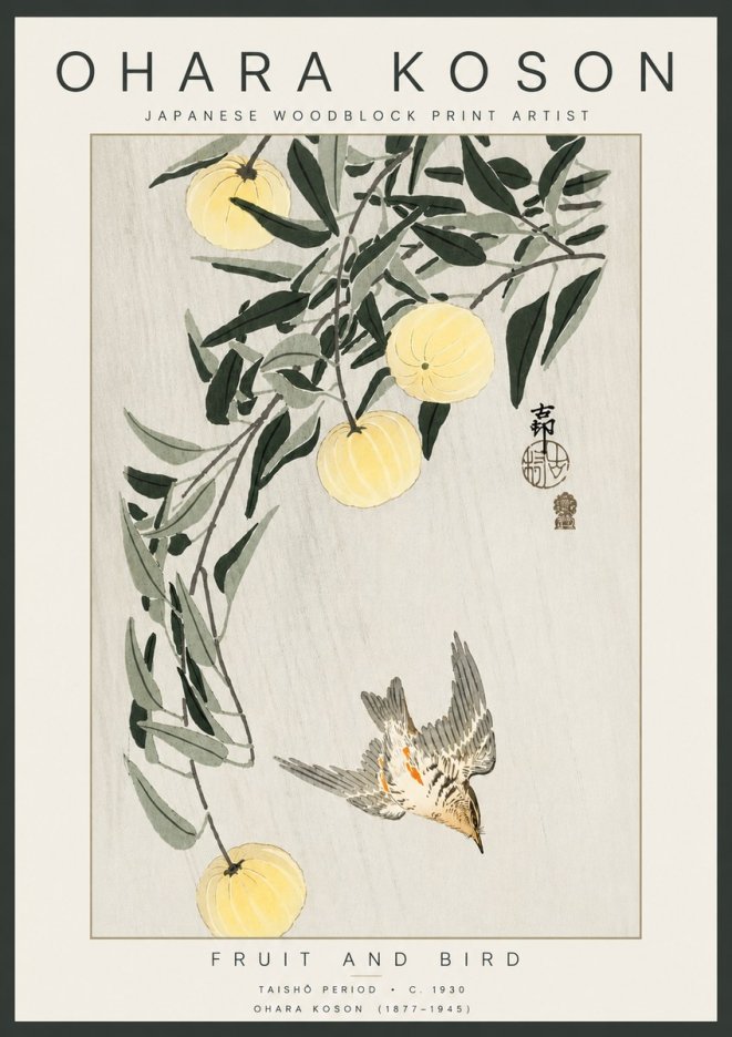 Ohara Koson Fruit and Bird No4 - Affiche