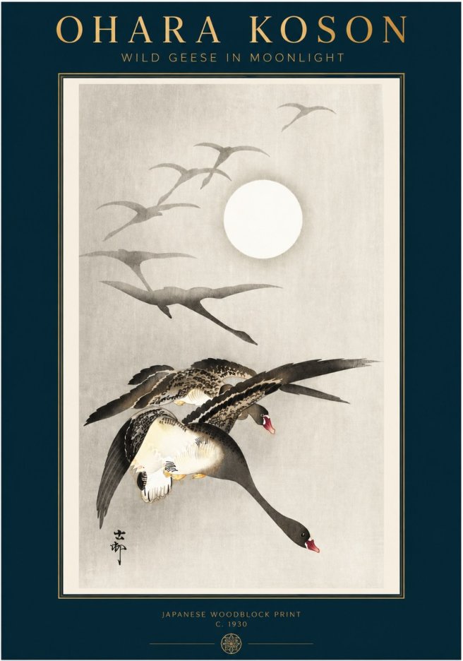 Ohara Koson Wild Geese in Moonlight I No3 - Affiche