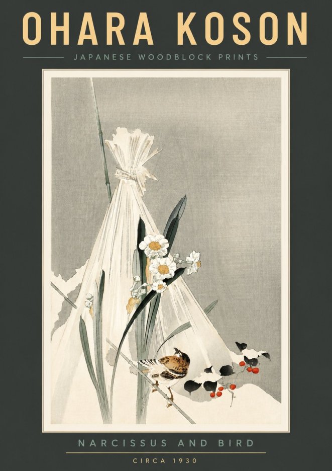 Ohara Koson Narcissus and Bird No2 - Affiche