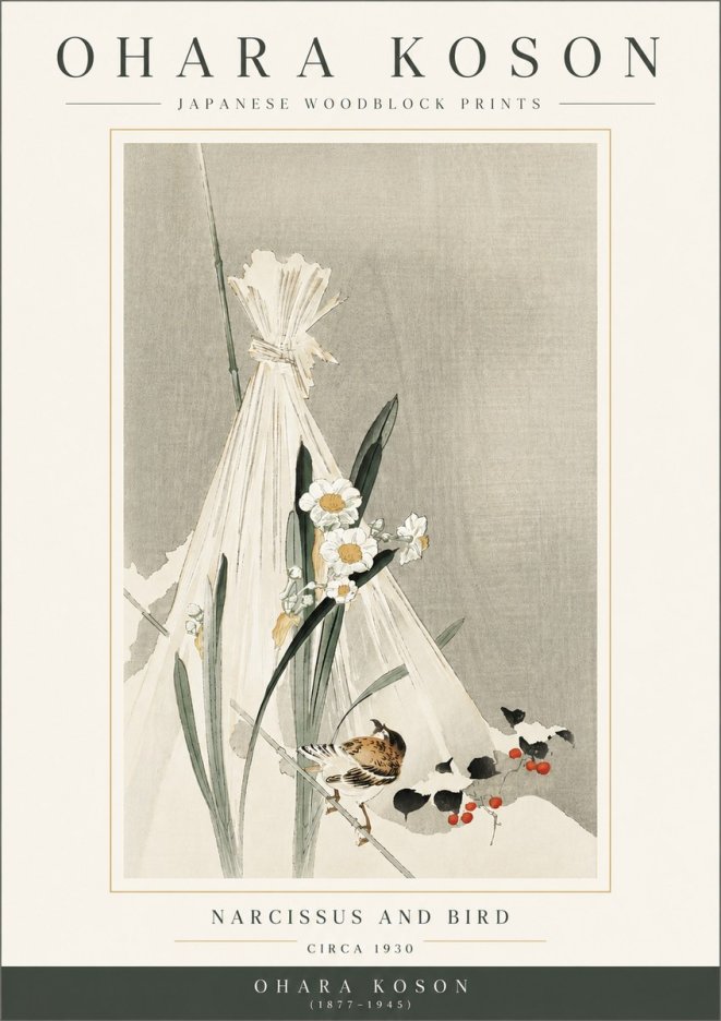 Ohara Koson Narcissus and Bird No3 - Affiche