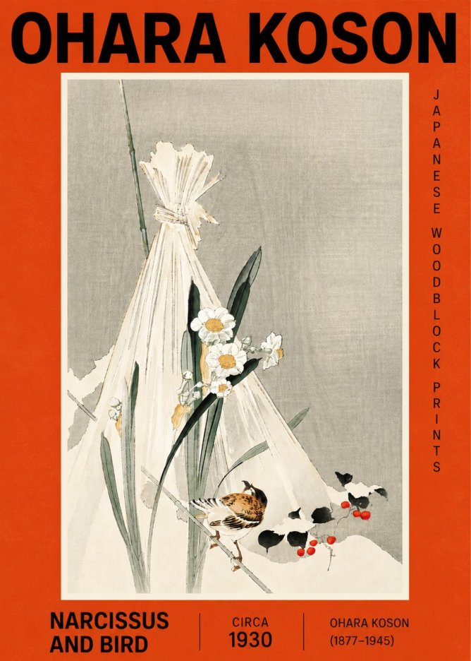 Ohara Koson Narcissus and Bird No4 - Affiche