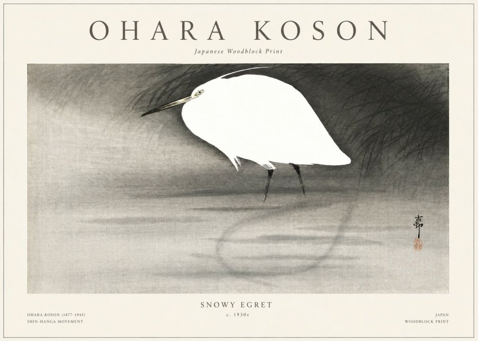 Ohara Koson Snowy Egret No1 - Affiche