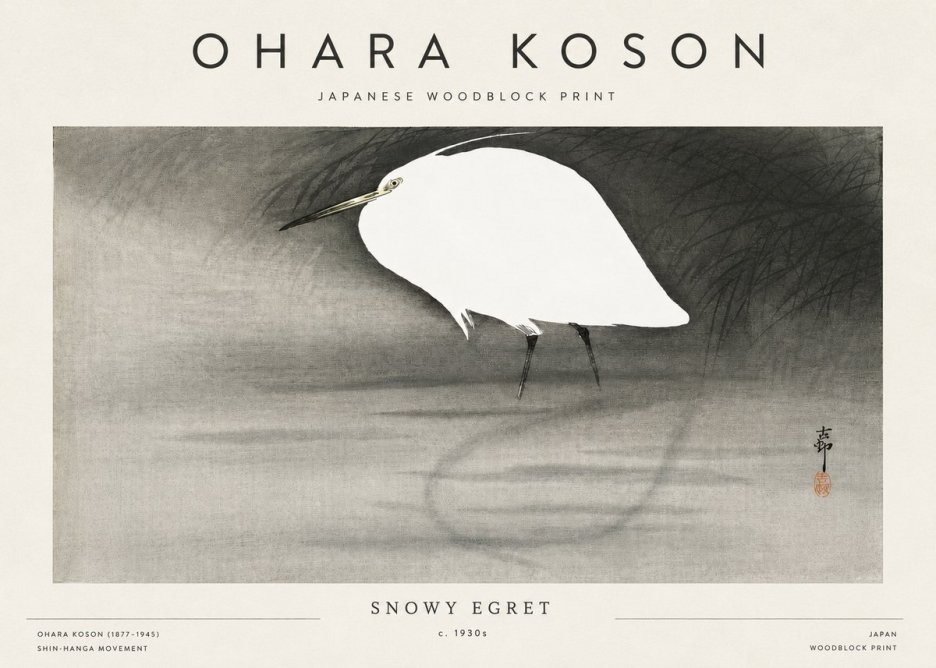 Ohara Koson Snowy Egret No3 - Affiche