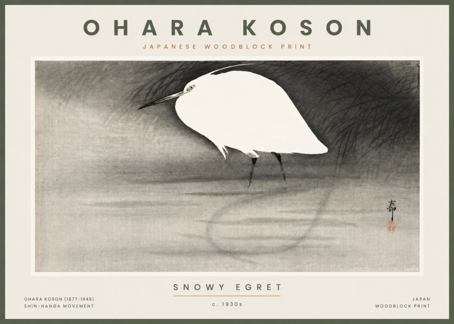 Ohara Koson Snowy Egret No4 - Affiche