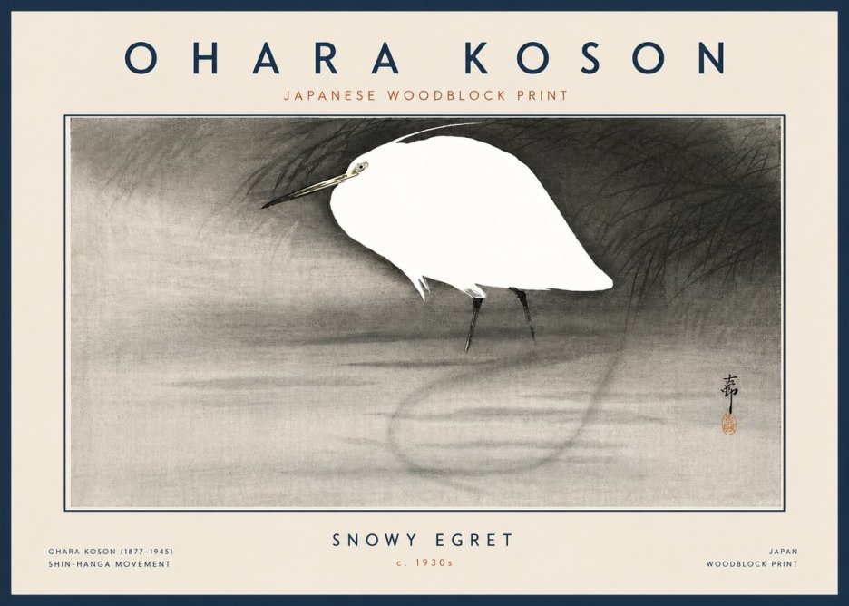 Ohara Koson Snowy Egret No6 - Affiche