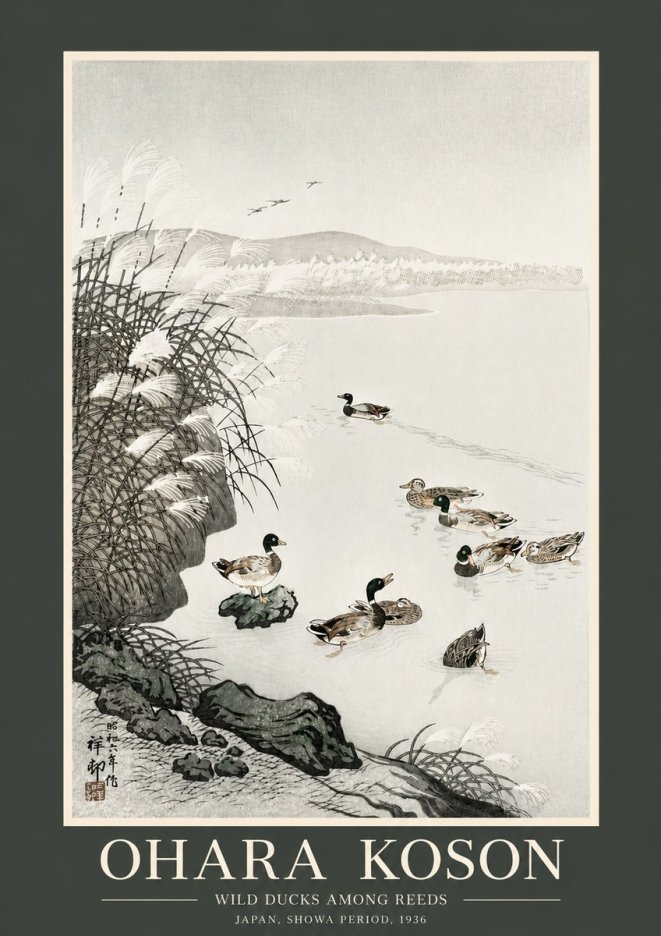 Ohara Koson Wild Ducks Among Reeds No2 - Affiche