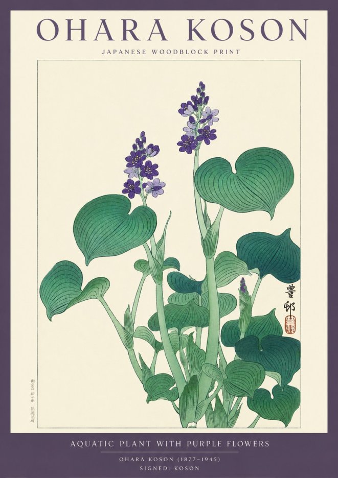 Ohara Koson Aquatic Plant with Purple Flowers No2 - Affiche