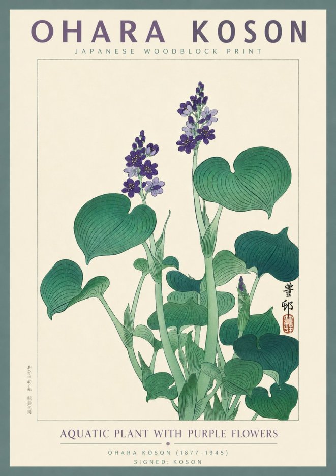 Ohara Koson Aquatic Plant with Purple Flowers No4 - Affiche