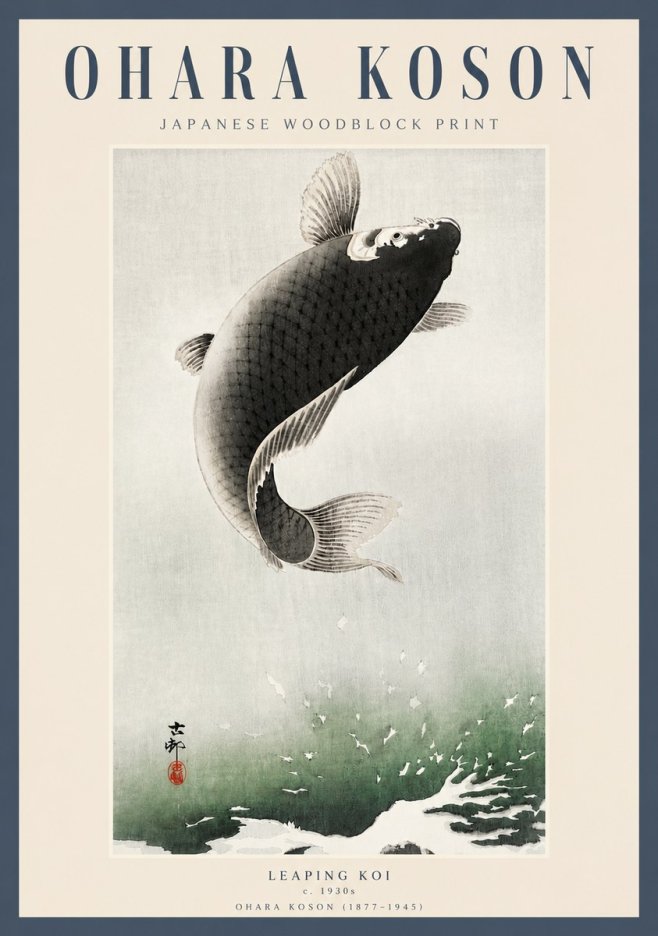 Ohara Koson Leaping Koi II No3 - Affiche
