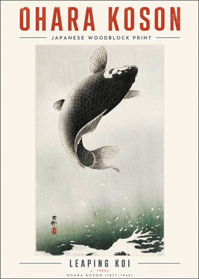Ohara Koson Leaping Koi II No5 - Affiche