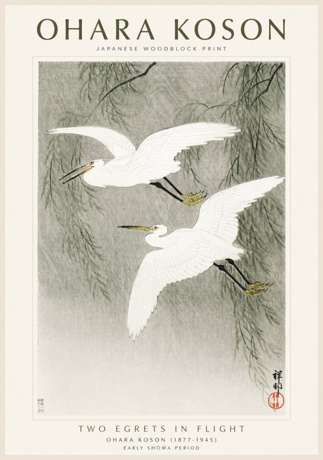 Ohara Koson Two Egrets in Flight No1 - Affiche