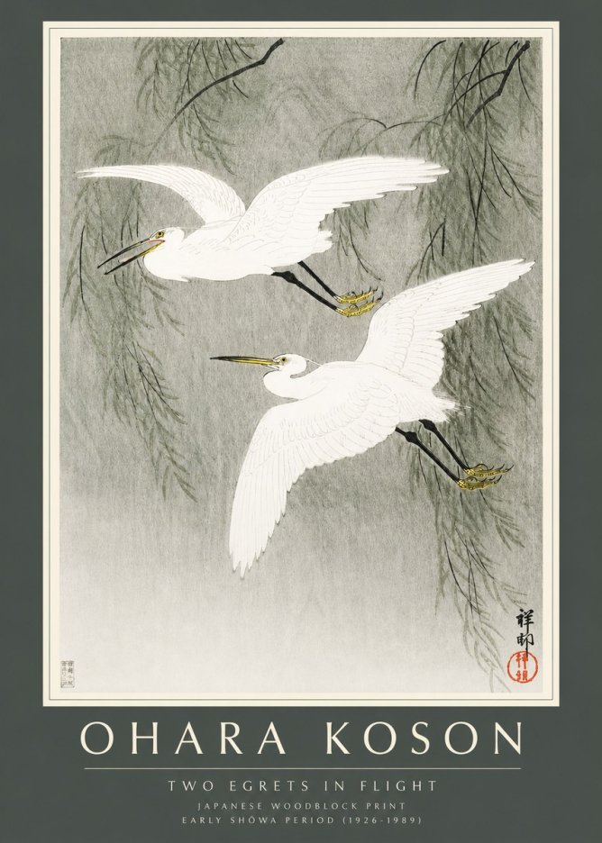 Ohara Koson Two Egrets in Flight No2 - Affiche