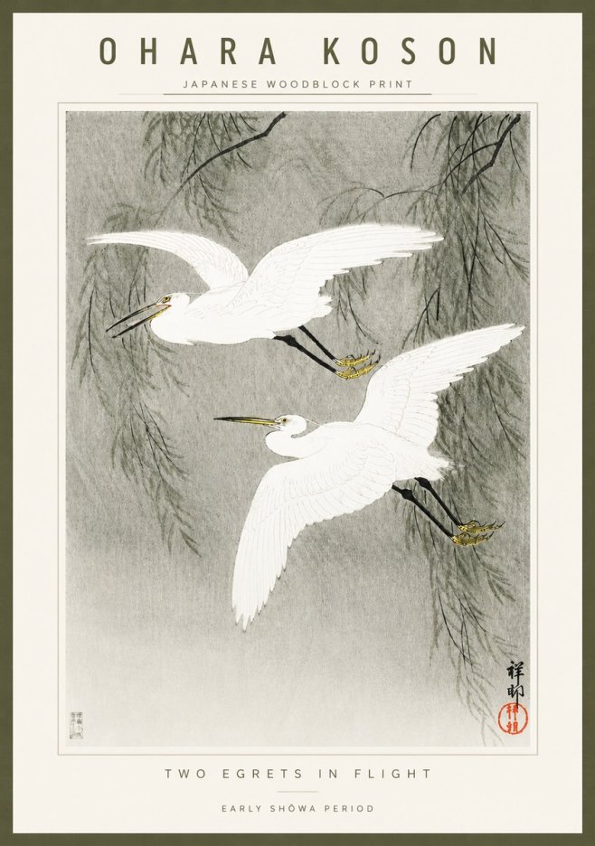 Ohara Koson Two Egrets in Flight No3 - Affiche