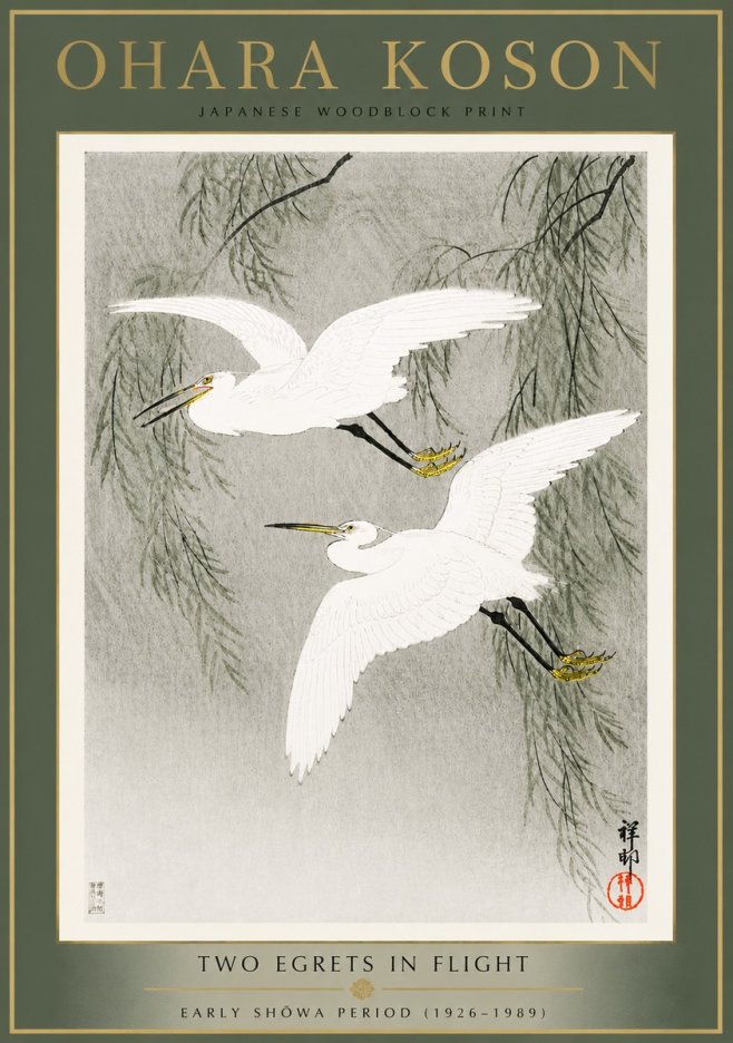 Ohara Koson Two Egrets in Flight No4 - Affiche