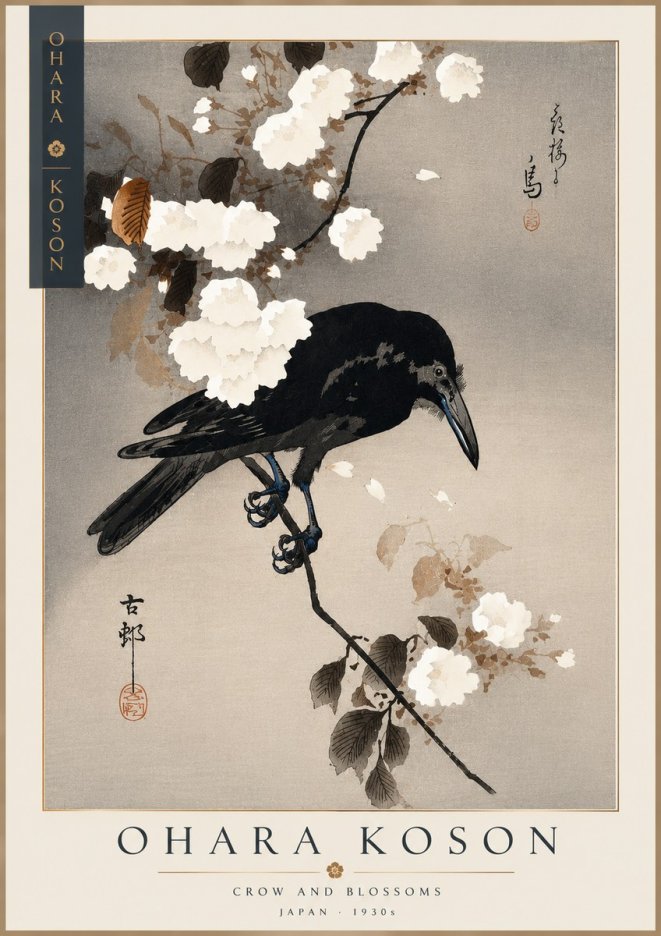 Ohara Koson Crow and Blossoms II No3 - Affiche
