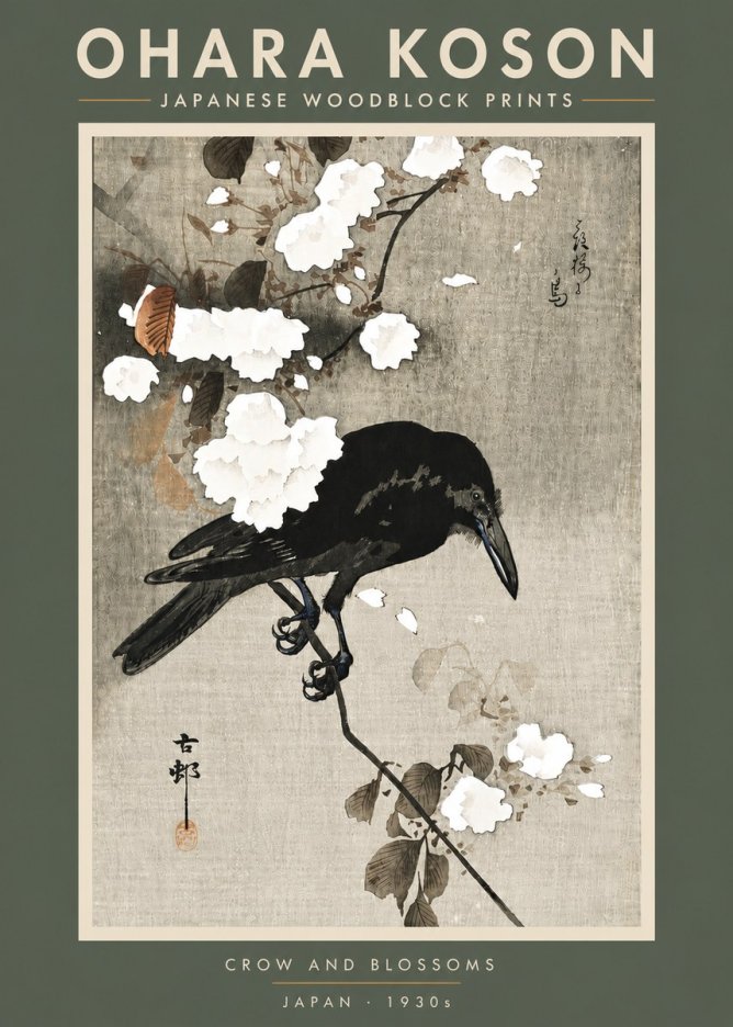Ohara Koson Crow and Blossoms II No5 - Affiche