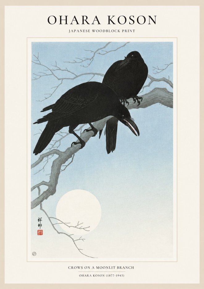 Ohara Koson Crows on a Moonlit Branch No1 - Affiche
