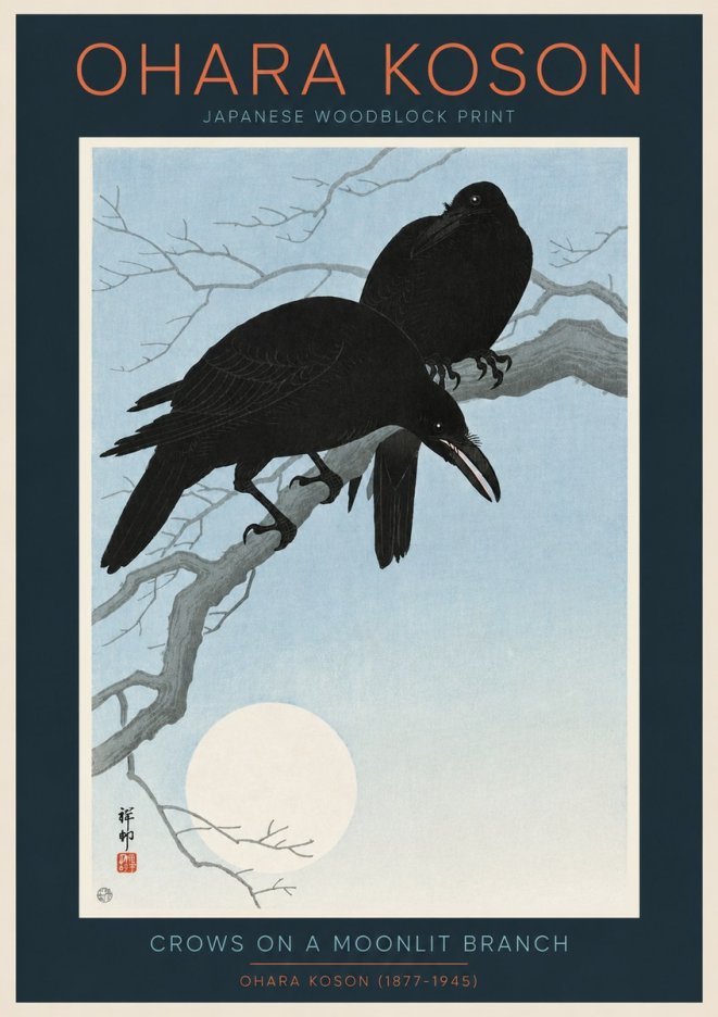 Ohara Koson Crows on a Moonlit Branch No2 - Affiche