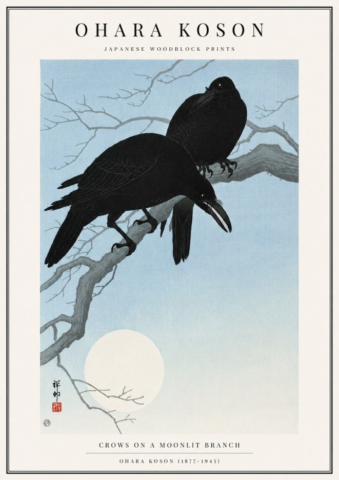 Ohara Koson Crows on a Moonlit Branch No3 - Affiche
