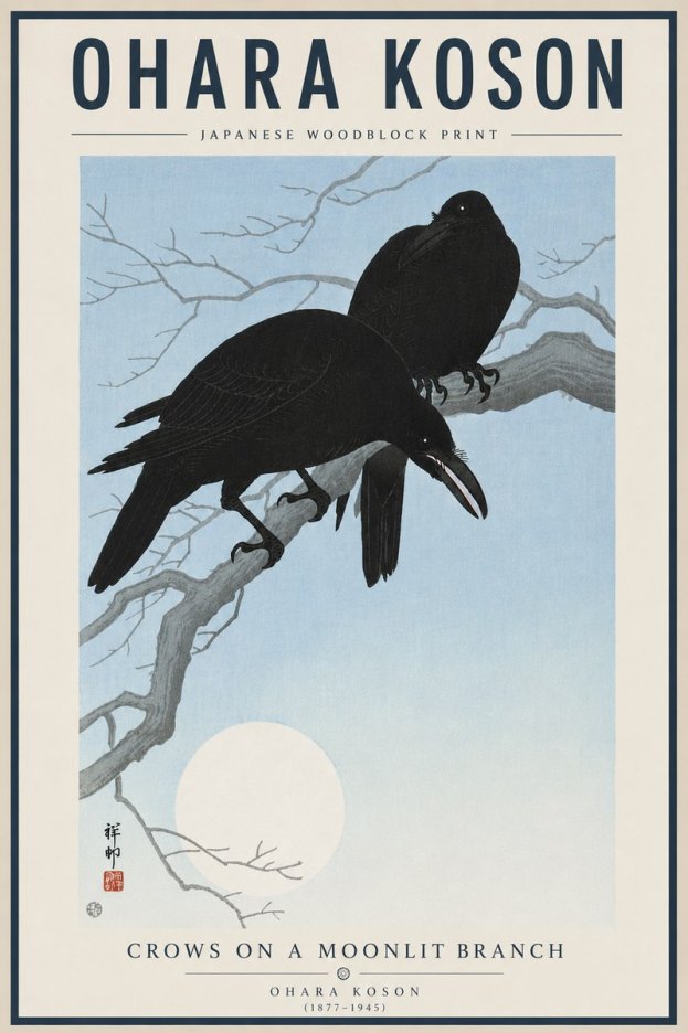 Ohara Koson Crows on a Moonlit Branch No5 - Affiche