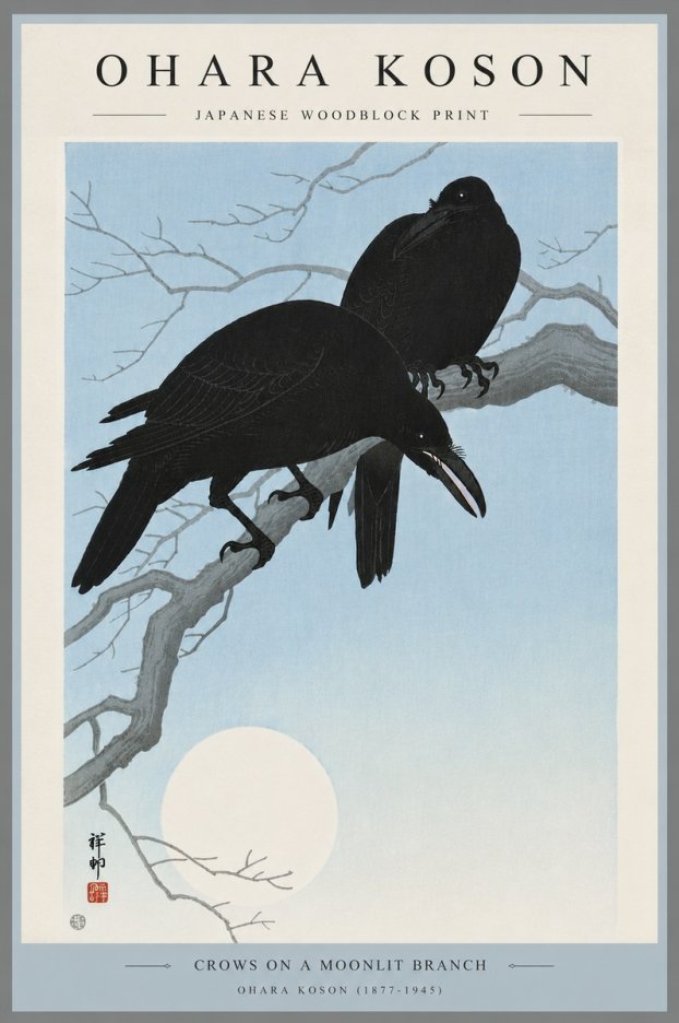 Ohara Koson Crows on a Moonlit Branch No6 - Affiche