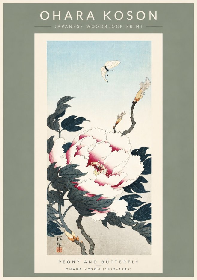 Ohara Koson Peony and Butterfly No3 - Affiche