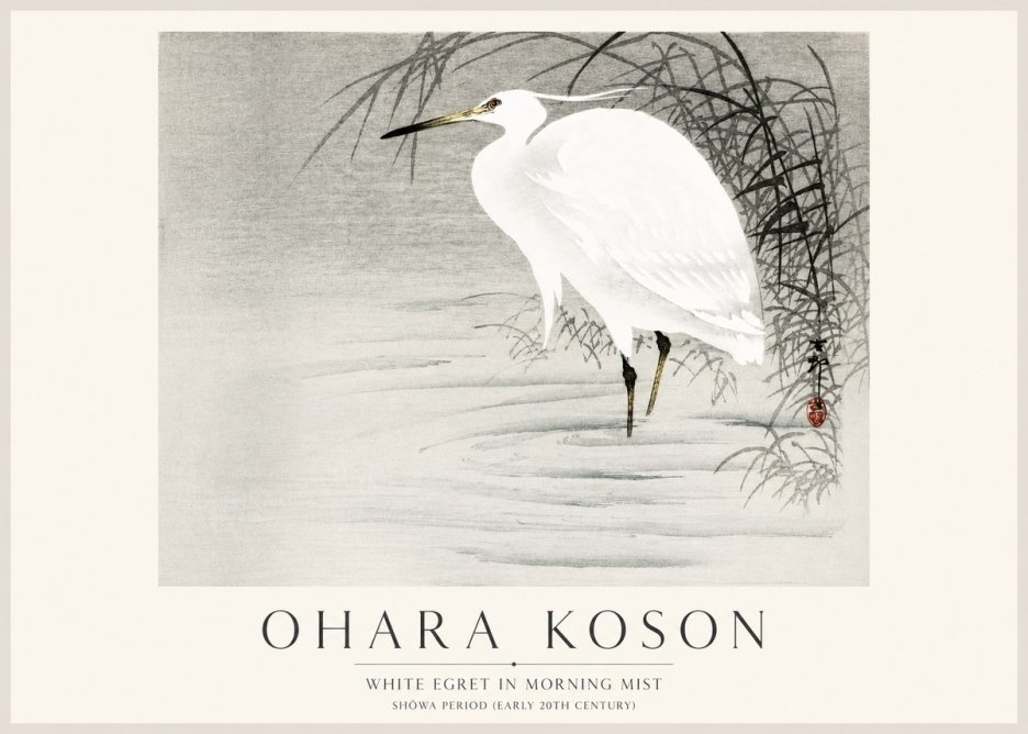 Ohara Koson White Egret in Morning Mist No1 - Affiche