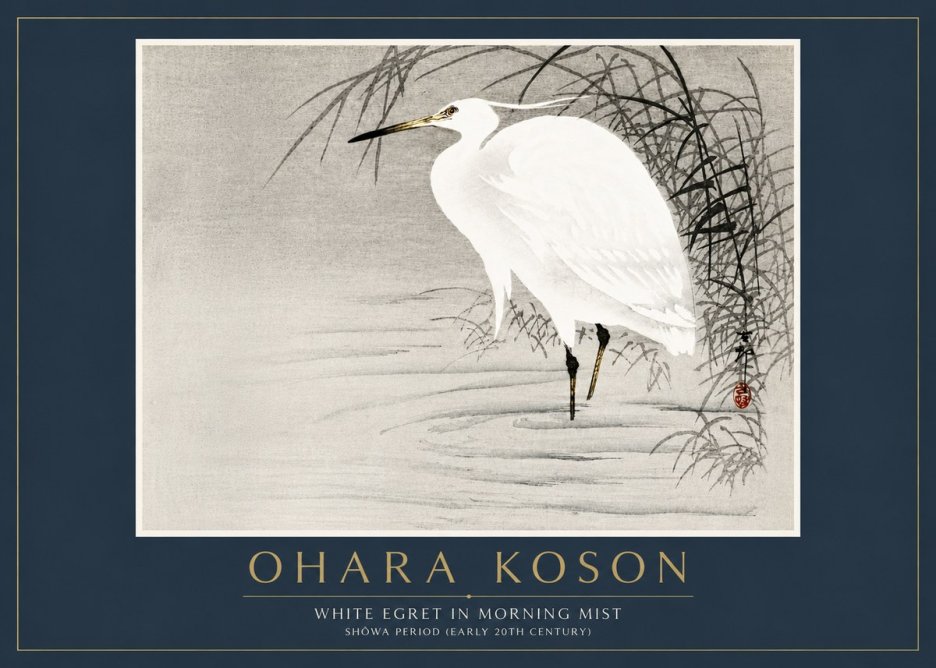 Ohara Koson White Egret in Morning Mist No6 - Affiche