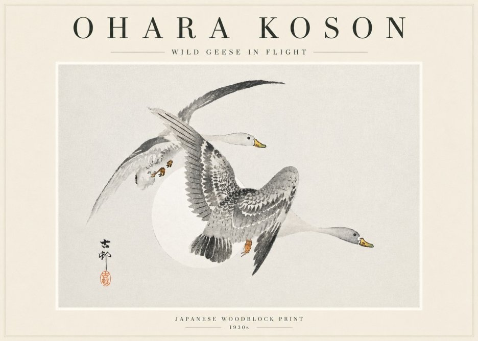 Ohara Koson Wild Geese in Flight I No3 - Affiche