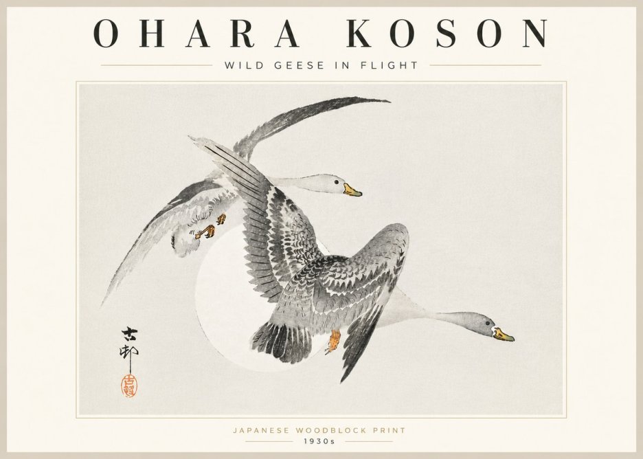 Ohara Koson Wild Geese in Flight I No5 - Affiche