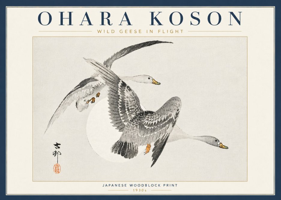 Ohara Koson Wild Geese in Flight I No6 - Affiche