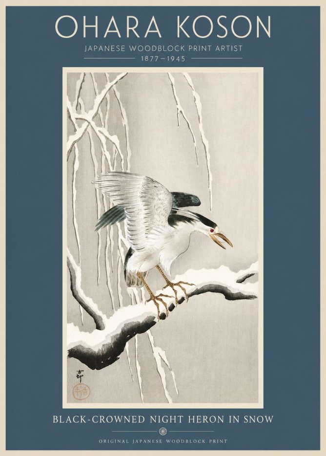 Ohara Koson Black-crowned Night Heron in Snow No2 - Affiche