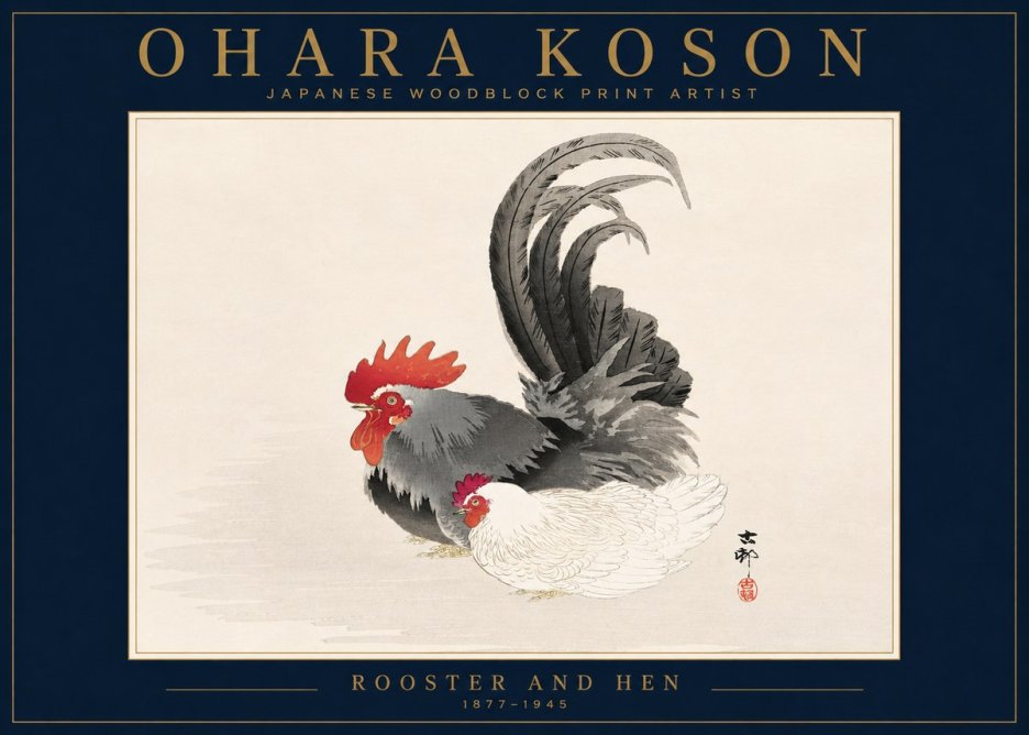 Ohara Koson Rooster and Hen I No4 - Affiche