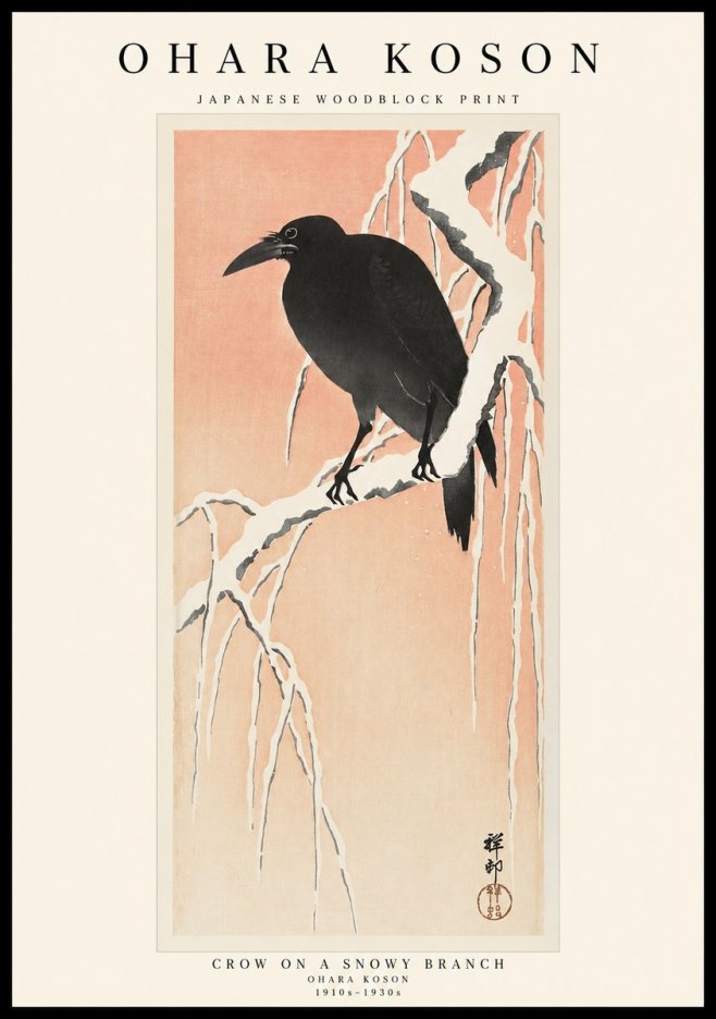 Ohara Koson Crow on a Snowy Branch I No1 - Affiche