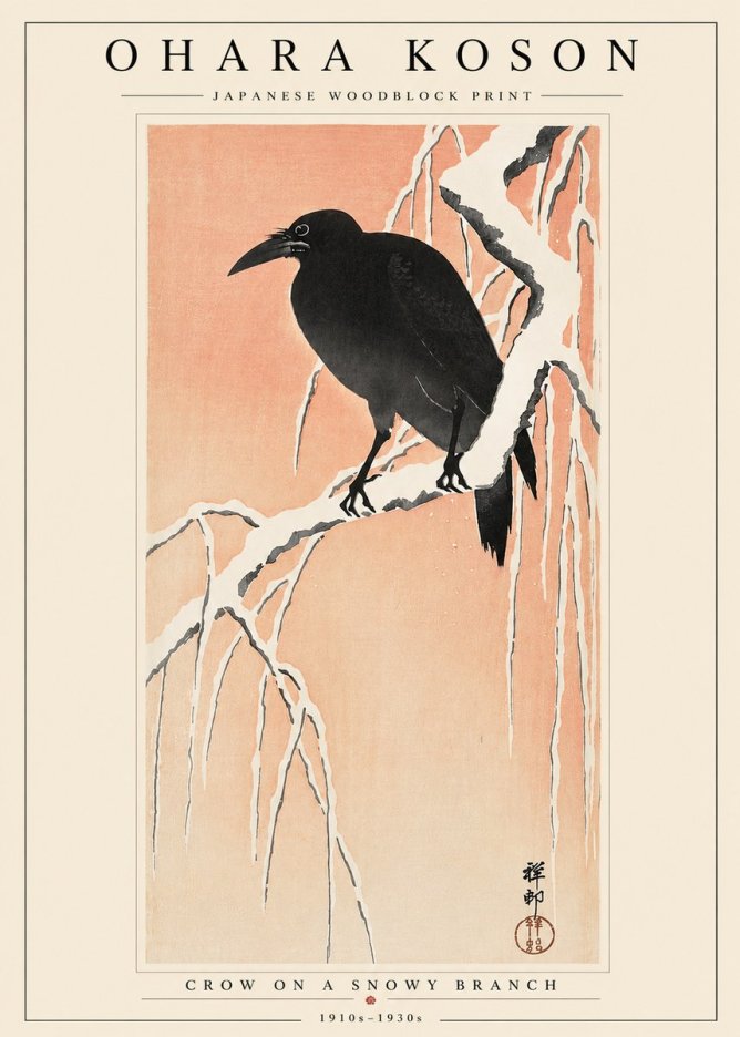 Ohara Koson Crow on a Snowy Branch I No3 - Affiche