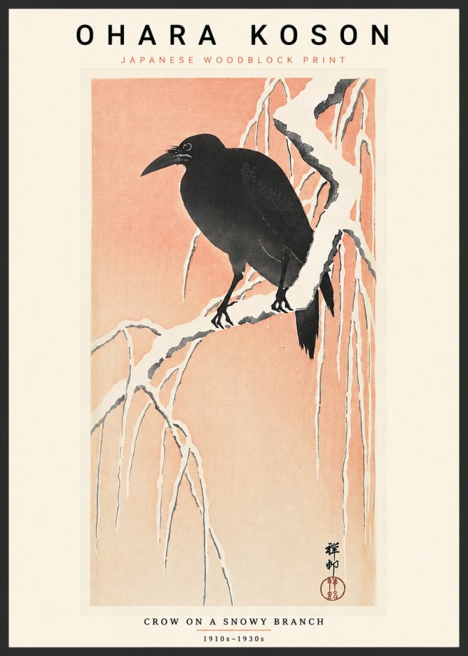 Ohara Koson Crow on a Snowy Branch I No4 - Affiche