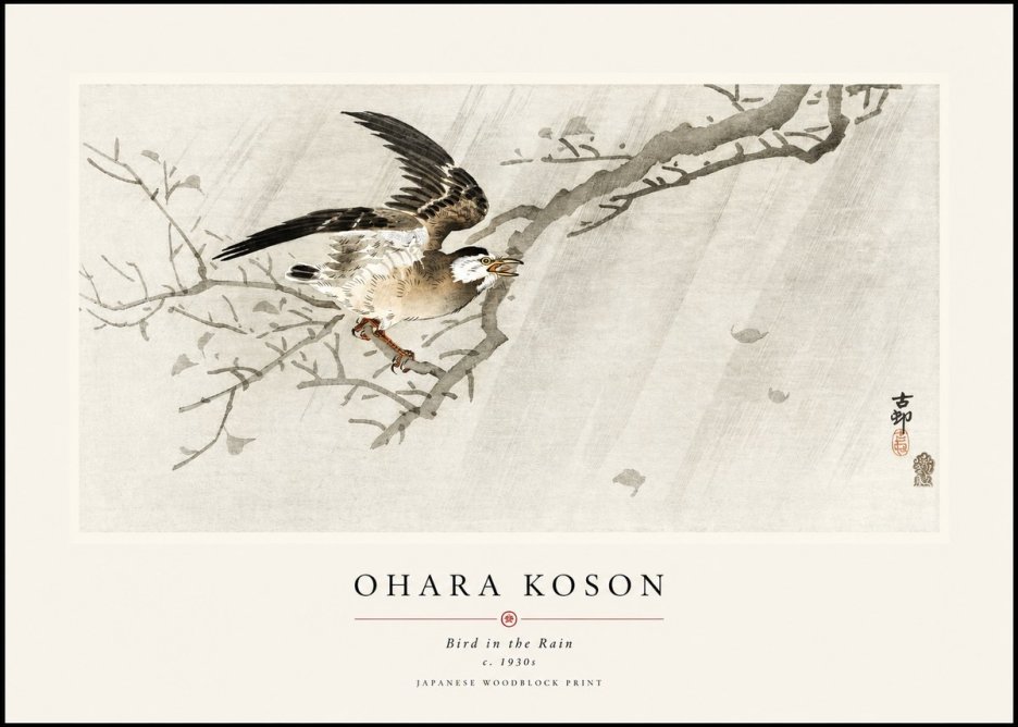Ohara Koson Bird in the Rain No1 - Affiche