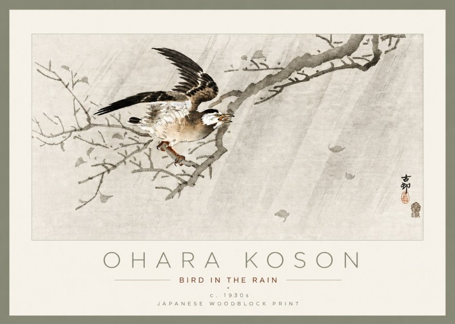 Ohara Koson Bird in the Rain No3 - Affiche