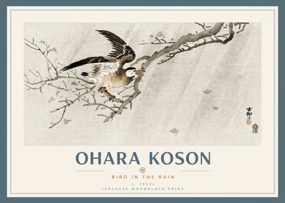 Ohara Koson Bird in the Rain No4 - Affiche