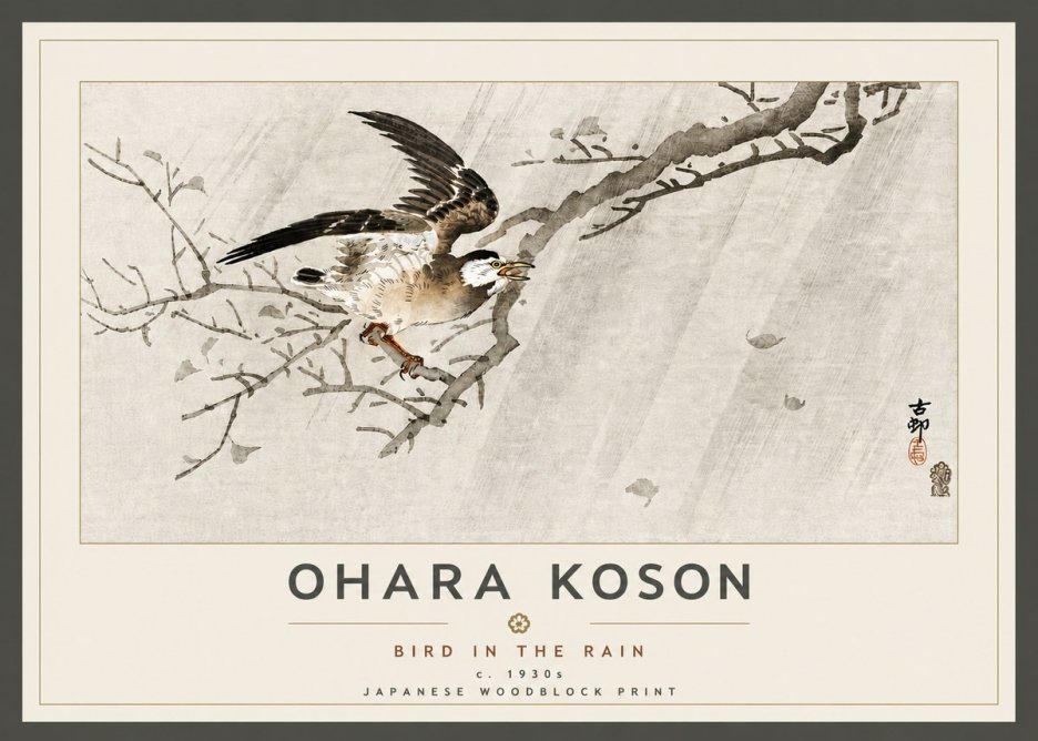 Ohara Koson Bird in the Rain No5 - Affiche